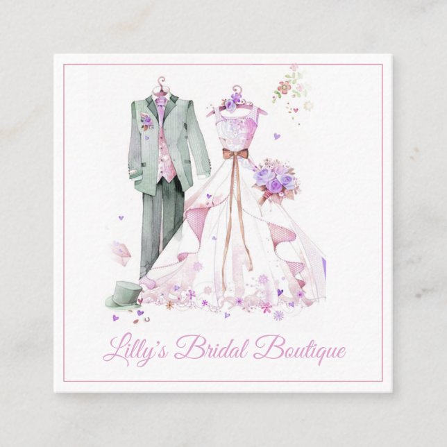 Carte De Visite Carré Boutique Mariage d'aquarelle Bride Gown (Devant)