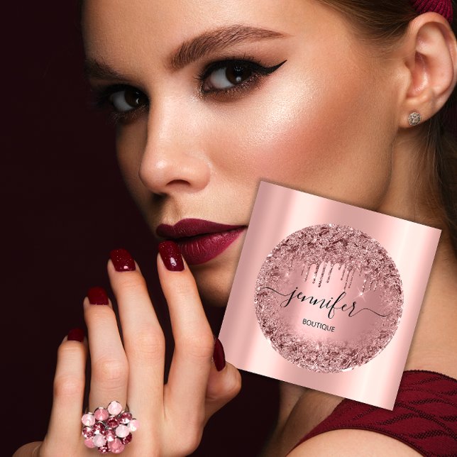 Carte De Visite Carré Boutique professionnelle Boutique Parties scintill (Professional Boutique Shop Glitter Rose Blush Square Business Card)