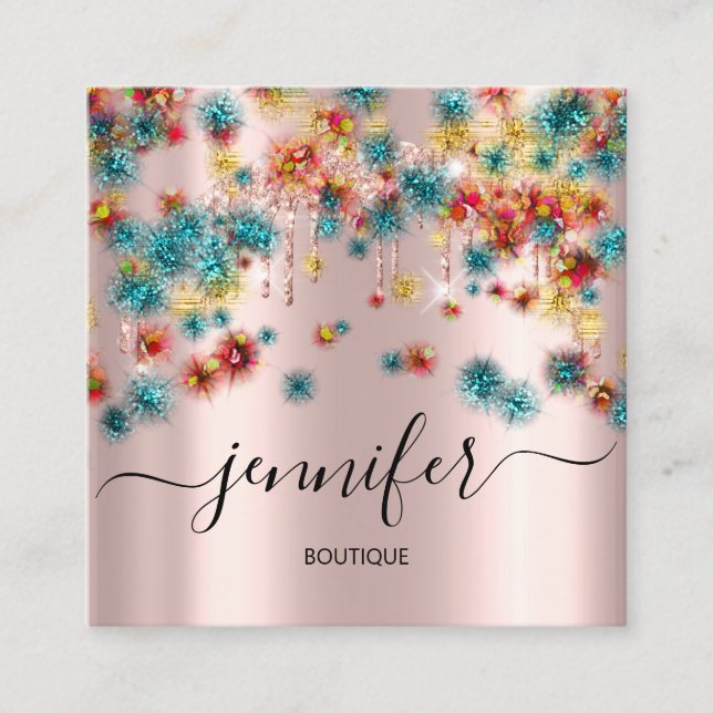 Carte De Visite Carré Boutique professionnelle Boutique Rose Confetti Tu (Devant)