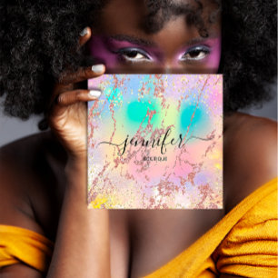 Carte De Visite Carré Boutique professionnelle Boutique Rose Holographe 
