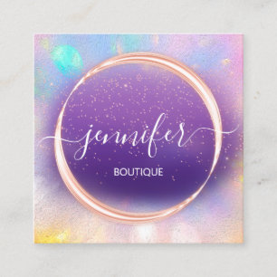 Carte De Visite Carré Boutique professionnelle Holographe Rose violet