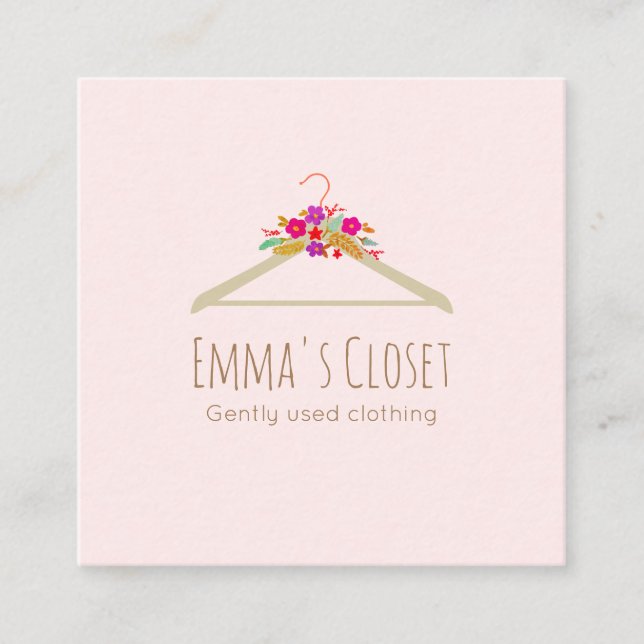 Carte De Visite Carré Boutique Vêtements Floral Hanger (Devant)
