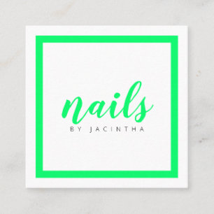 Carte De Visite Carré Bright Green Neon Moderne Technicien Nail Salon