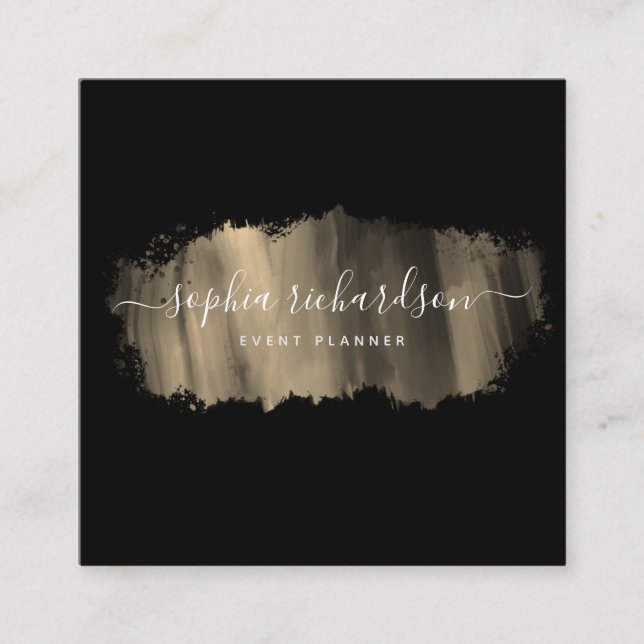 Carte De Visite Carré Brise-brosse chic | Faux Gold en noir (Devant)