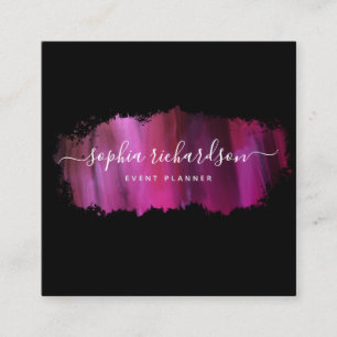 Carte De Visite Carré Brise-brosse chic   Faux rose sur noir