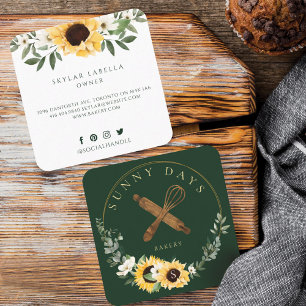 Carte De Visite Carré Brochure à rouleaux en bois rustique Boulangerie d