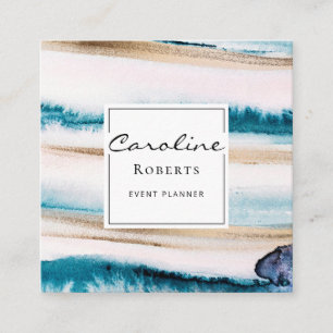 Carte De Visite Carré Brochures branchées Aquarelles Elégant Blue Gold