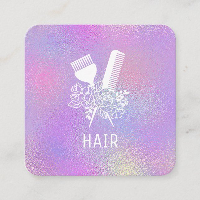 Carte De Visite Carré *~* Brosse à huile Iridescente Arc-en-ciel Fleurs  (Devant)