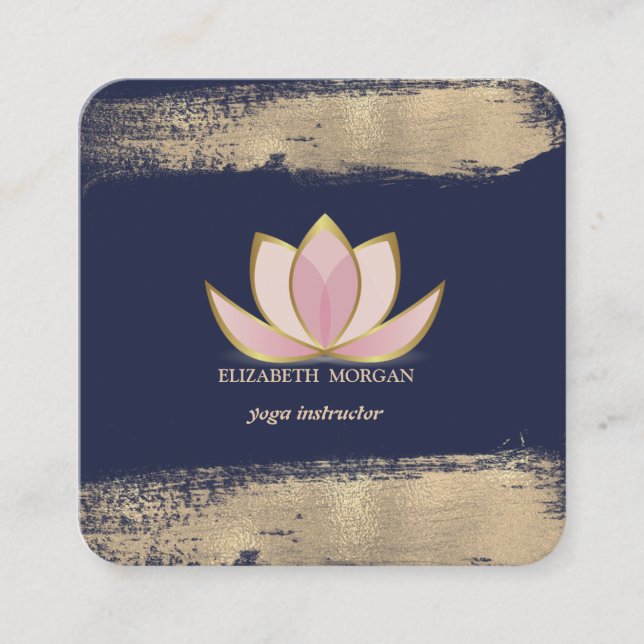 Carte De Visite Carré Brosse professionnelle Lotus Faux Gold (Devant)