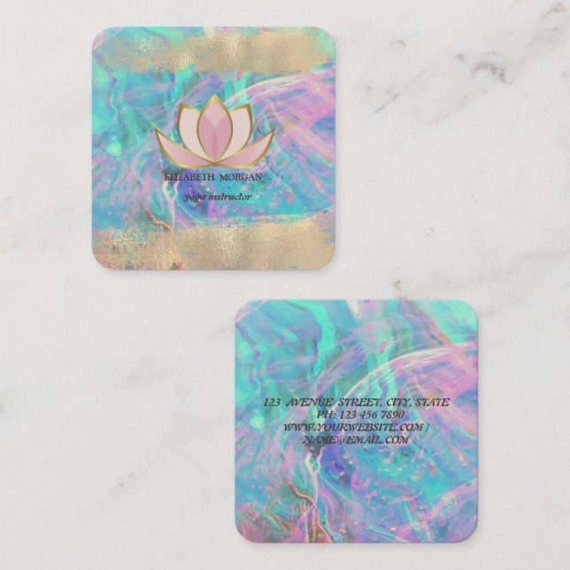 Carte De Visite Carré Brosse professionnelle Lotus Gold Stroke Opal (Devant / Derrière)