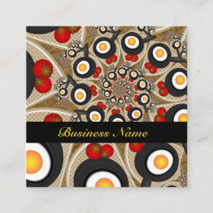 Carte De Visite Carré Brunch Fractal Art Drôle Nourriture, Tomates, Oeuf