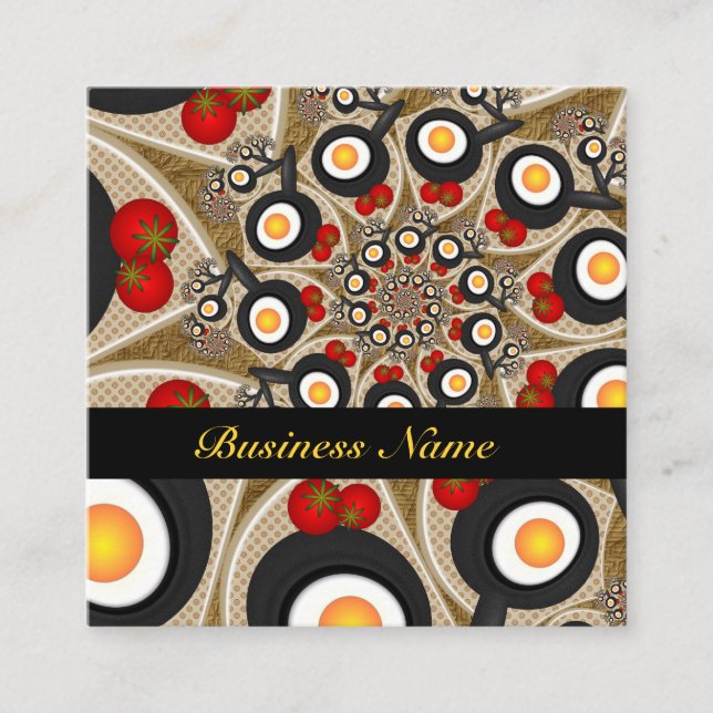 Carte De Visite Carré Brunch Fractal Art Drôle Nourriture, Tomates, Oeuf (Devant)