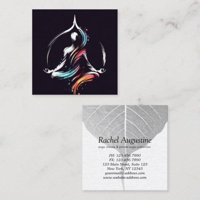 Carte De Visite Carré Brush Logo Yoga Méditation Instructeur Reiki Maste (Devant / Derrière)