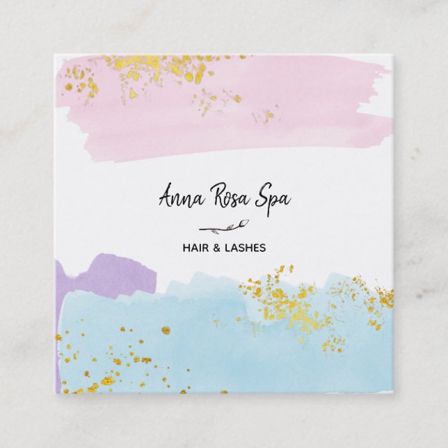 Carte De Visite Carré *~* Brush Splash Pastel Gold Parties scintillant B (Devant)