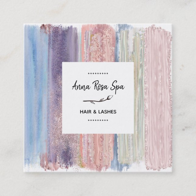 Carte De Visite Carré *~* Brush Splash Stripe Gold Parties scintillant B (Devant)