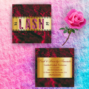 Carte De Visite Carré Burgundy Gold Bold Lash Tech minimaliste Design
