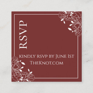 Carte De Visite Carré Burgundy Rose Mariage Floral Dessin au Trait RSVP