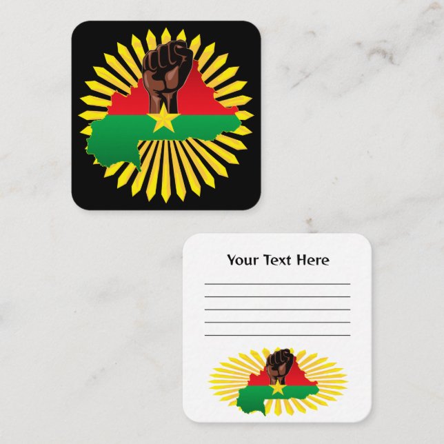Carte De Visite Carré Burkina Faso Carte, drapeau et première révolution (Devant / Derrière)