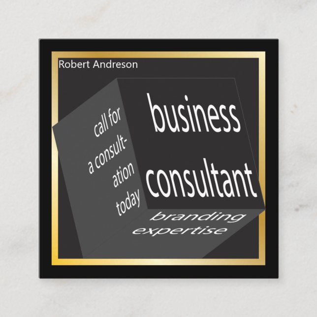 Carte De Visite Carré Business Consultant Cube noir géométrique Extraord (Devant)