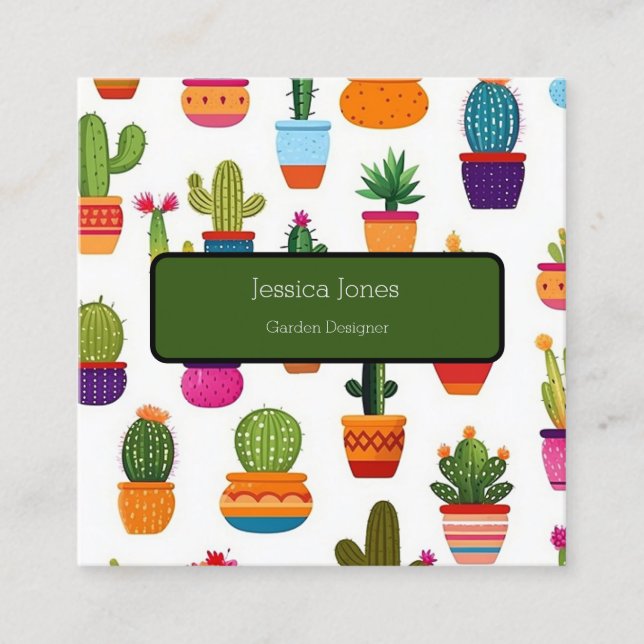 Carte De Visite Carré Cactus Garden House Plantes Pots Plantations (Devant)