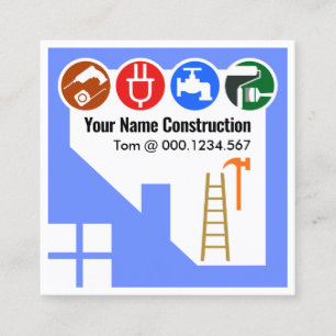 Carte De Visite Carré Cadre de bâtiment Blue Home Handyman