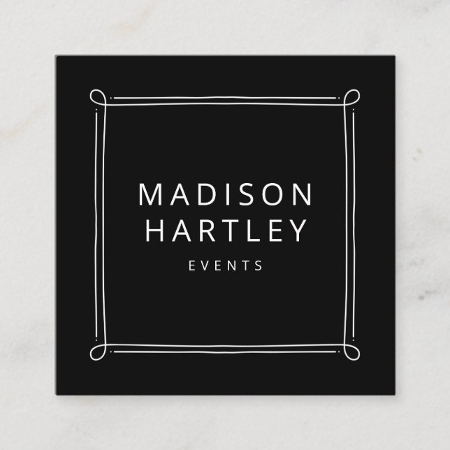 Carte De Visite Carré Cadre de Carré décoratif noir et blanc moderne (Devant)