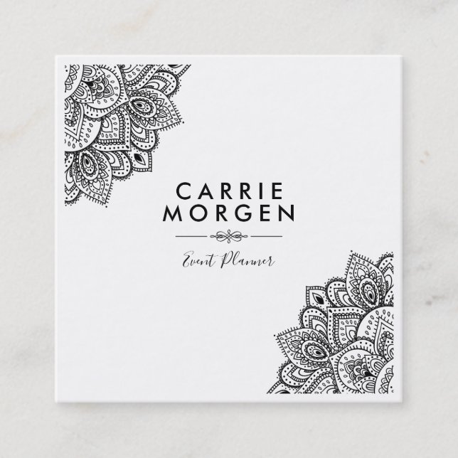 Carte De Visite Carré Cadre de coin mandal de la tribu noire (Devant)