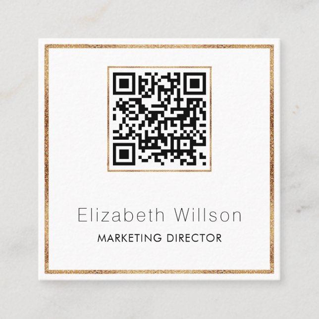 Carte De Visite Carré Cadre de Parties scintillant Gold Code QR professi (Devant)