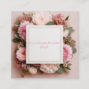 Carte De Visite Carré Cadre en or géométrique rustique à fleurs de rose 
