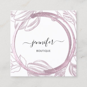 Carte De Visite Carré Cadre Floral QR Code Logo Jardin Rose blanc
