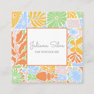 Carte De Visite Carré Cadre rétro coloré floral