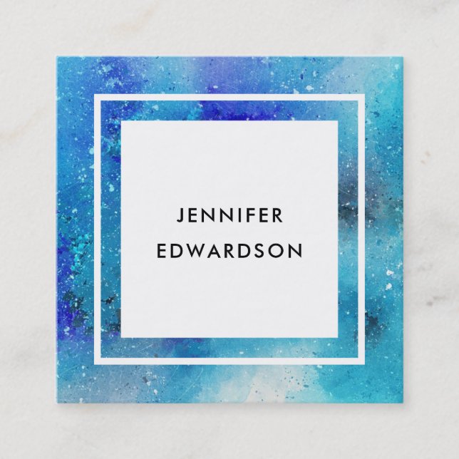Carte De Visite Carré Cadre turquoise bleu de blanc d'éclaboussure (Devant)