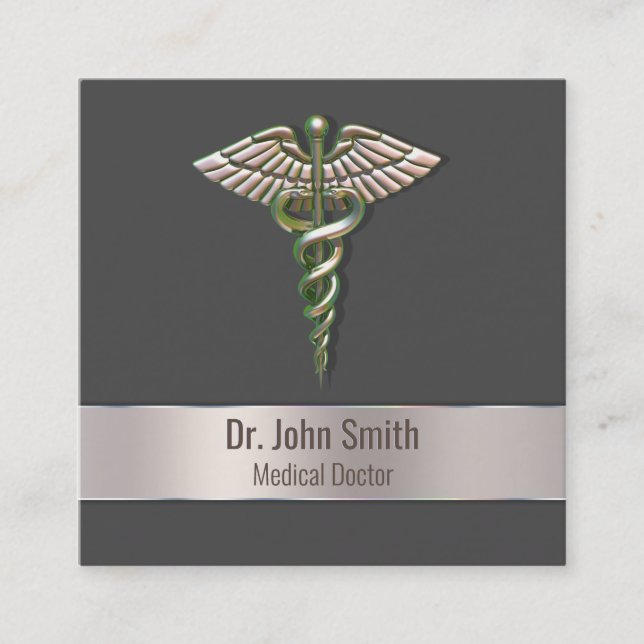 Carte De Visite Carré Caduceus Médicale Chrome Holographique 3D (Devant)