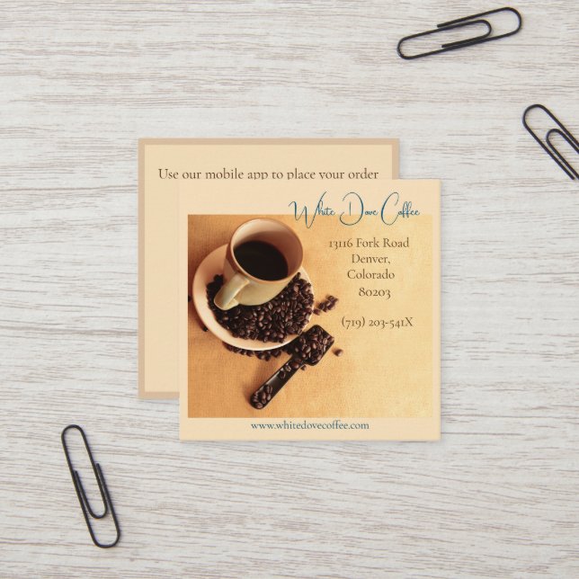 Carte De Visite Carré Café Café Barista Café Café (Devant/Arrière en situation)