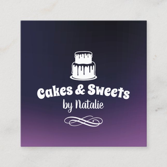 Carte De Visite Carré Cakes & Sweets Cupcake Accueil Boulangerie Élégant (Devant)