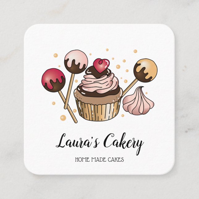 Carte De Visite Carré Cakes & Sweets Cupcake Accueil Boulangerie Laisser (Devant)