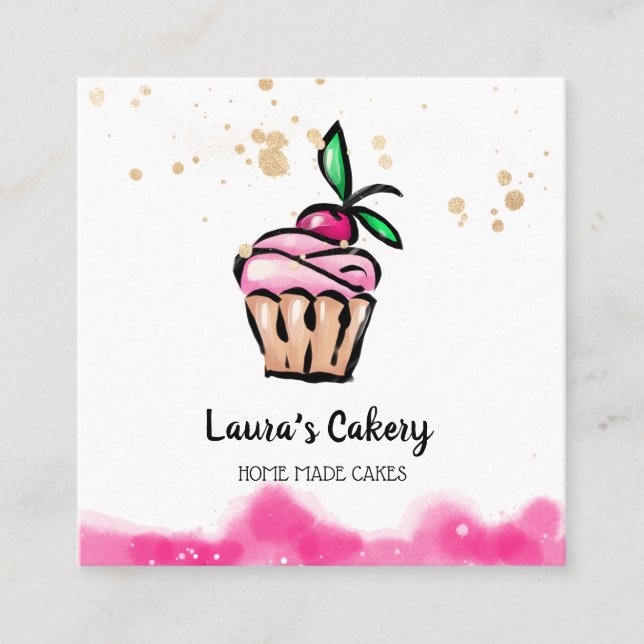 Carte De Visite Carré Cakes & Sweets Cupcake Accueil Boulangerie mignonn (Devant)
