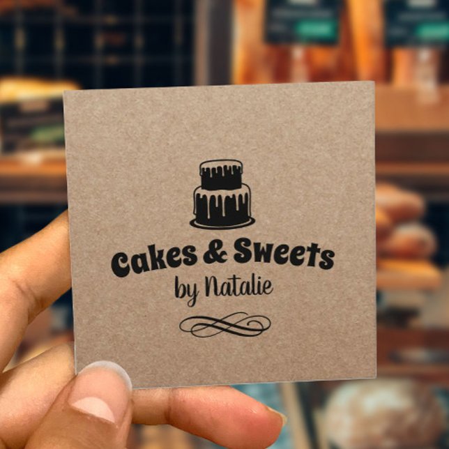 Carte De Visite Carré Cakes & Sweets Cupcake Accueil Boulangerie Rustiqu (Créateur téléchargé)