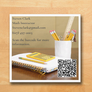 Carte De Visite Carré Calculatrice de code QR Blanc Tuteur Math Professe