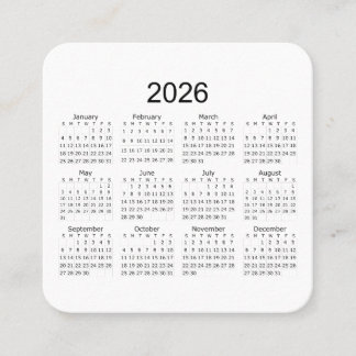 Carte De Visite Carré Calendrier minimaliste simple 2026