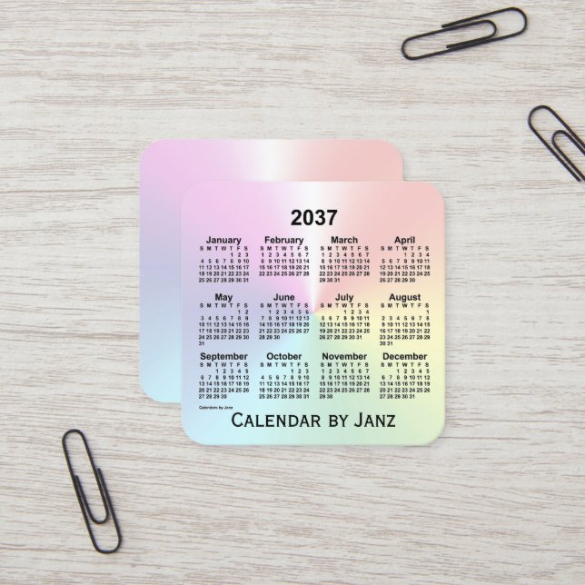 Carte De Visite Carré Calendrier Rainbow Shimmer 2037 par Janz (Devant/Arrière en situation)