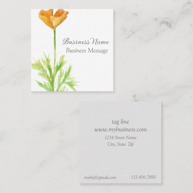 Carte De Visite Carré California Poppy Orange Flower Business (Devant / Derrière)
