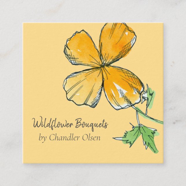 Carte De Visite Carré Californie Fleur sauvage Aquarelle Orange (Devant)
