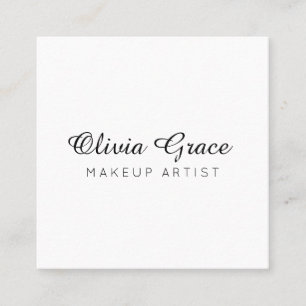 Carte De Visite Carré Calligraphie Minimaliste, Blanc Professionnel