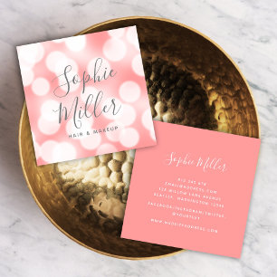 Carte De Visite Carré Calligraphie moderne Champagne rose Bokeh Lumières