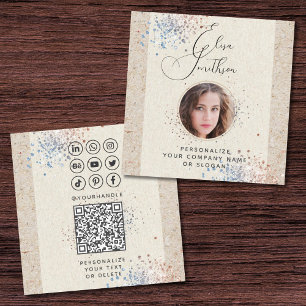 Carte De Visite Carré Calligraphie moderne Médias sociaux QR Code Ajoute