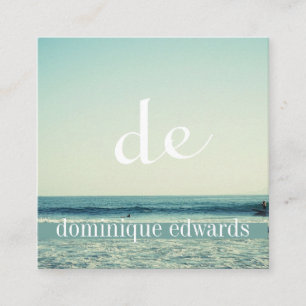 Carte De Visite Carré Calme Ocean Wave Beach Scène Monogramme moderne