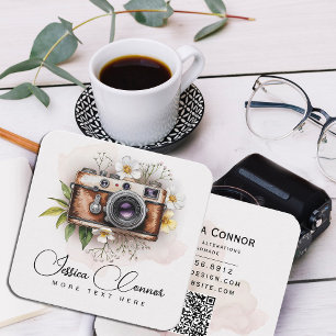 Carte De Visite Carré Caméra florale vintage - Photographie personnalisé