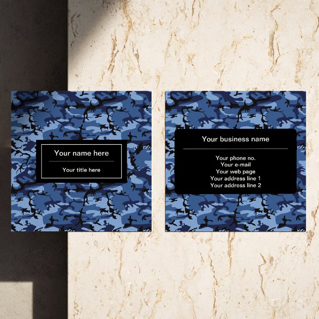 Carte De Visite Carré Camouflage bleu marine, Motif militaire, Armée (Créateur téléchargé)