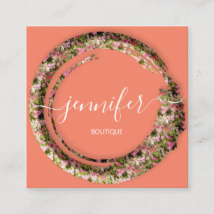 Carte De Visite Carré Camouflage mimétique Mode militaire Coral rose